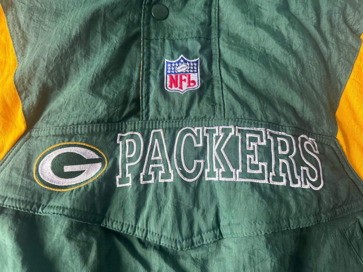 Vintage 90s Green Bay Packers Starter Striped Quarter Zip Puffer Jacket, Men's Sz. M