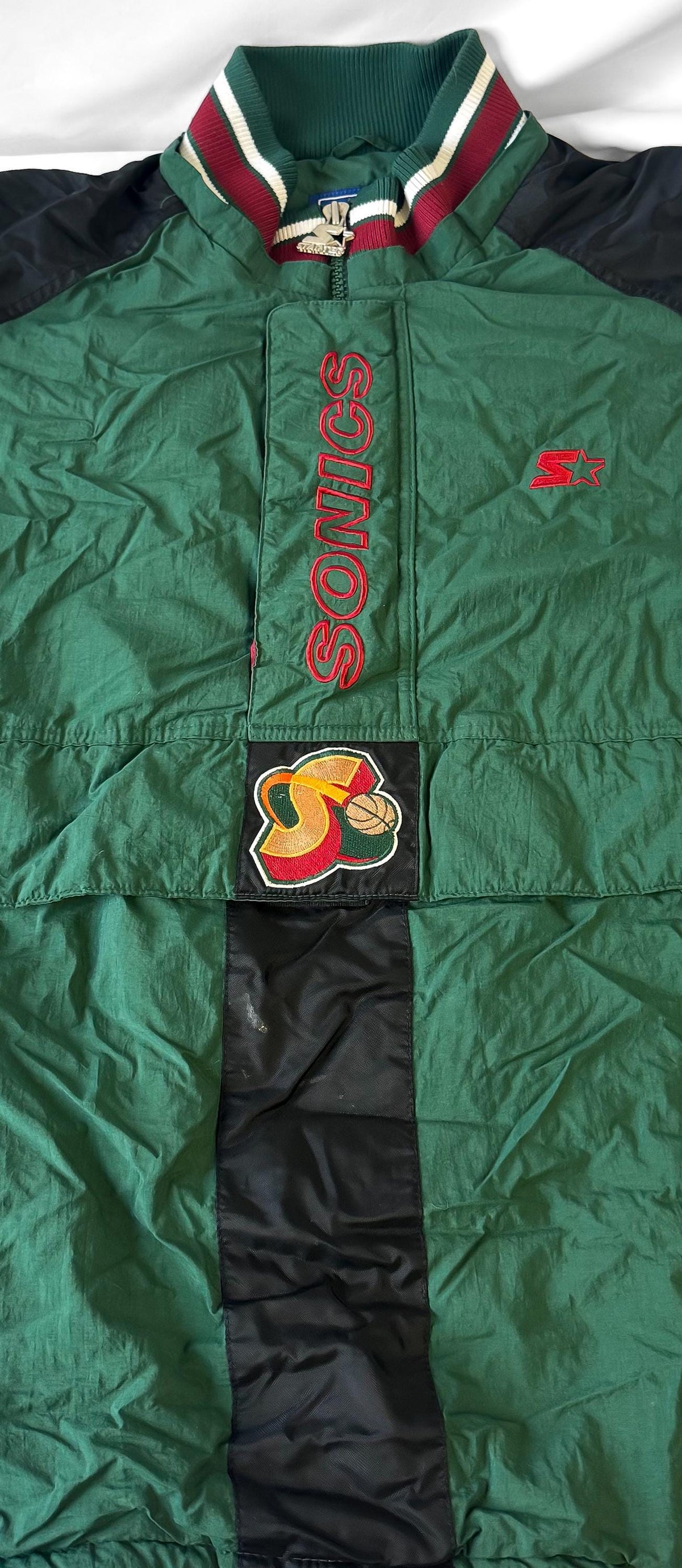 Vintage 90s Seattle SuperSonics NBA Starter Half Zip Puffer Jacket, Men's Sz. XL
