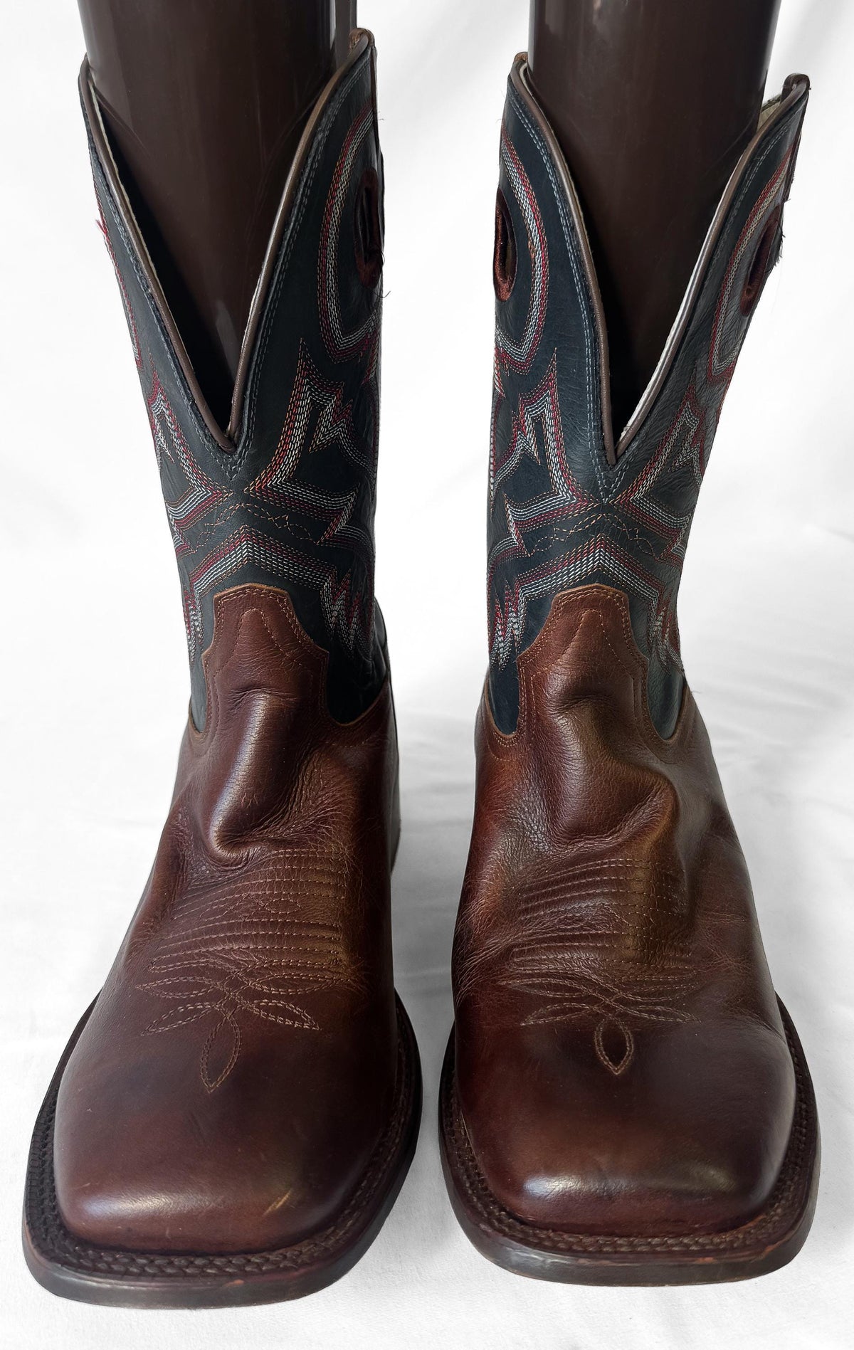 Vintage Style Tony Lama Lars Gray/Blue Brown Leather Western Cowboy Boots, Men's Sz. 10EE