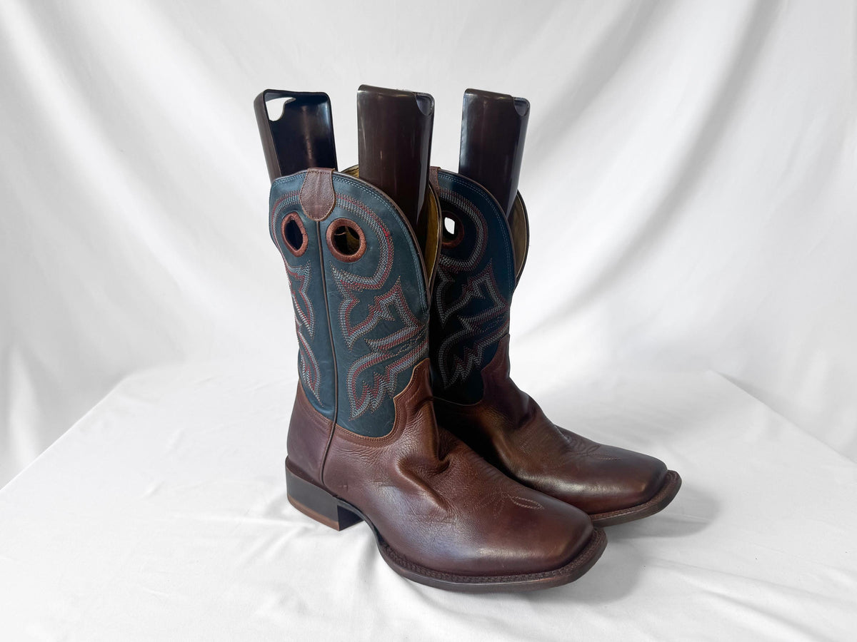 Vintage Style Tony Lama Lars Gray/Blue Brown Leather Western Cowboy Boots, Men's Sz. 10EE