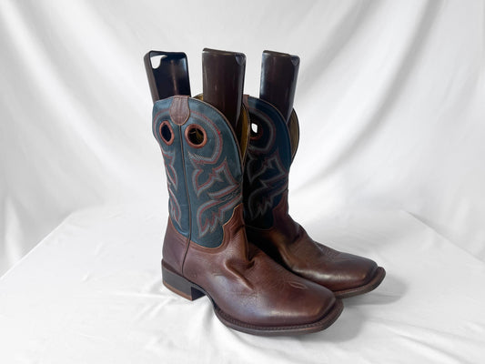 Vintage Style Tony Lama Lars Gray/Blue Brown Leather Western Cowboy Boots, Men's Sz. 10EE