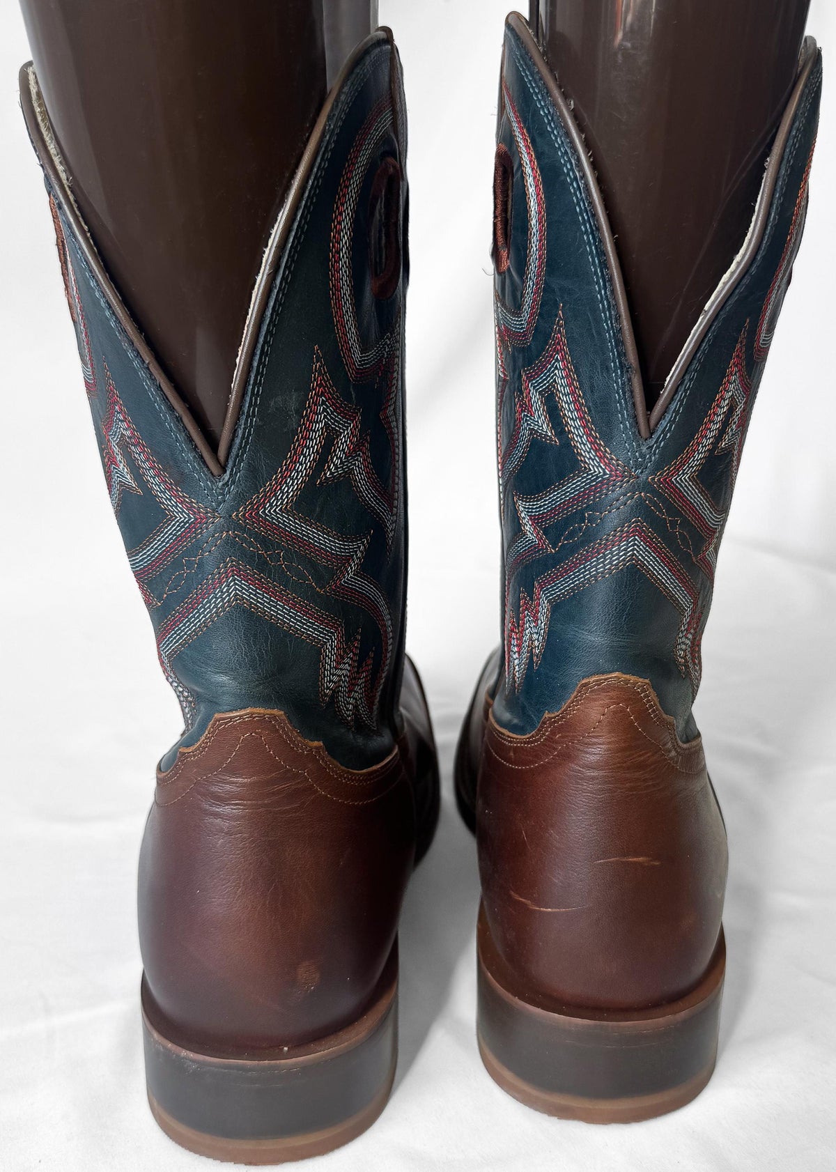 Vintage Style Tony Lama Lars Gray/Blue Brown Leather Western Cowboy Boots, Men's Sz. 10EE