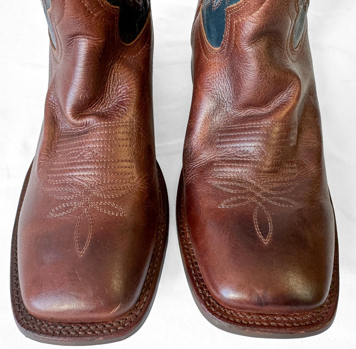 Vintage Style Tony Lama Lars Gray/Blue Brown Leather Western Cowboy Boots, Men's Sz. 10EE