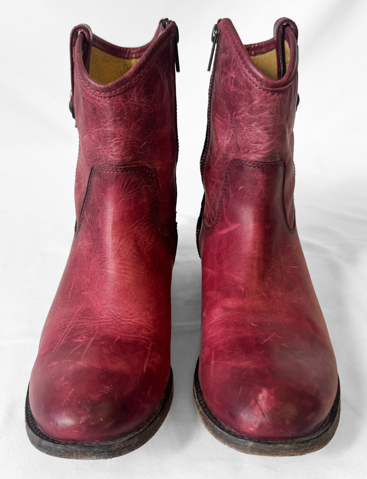 Frye Melissa Button Short Red Leather Western Ankle Boots, Women's Sz. 8.5B