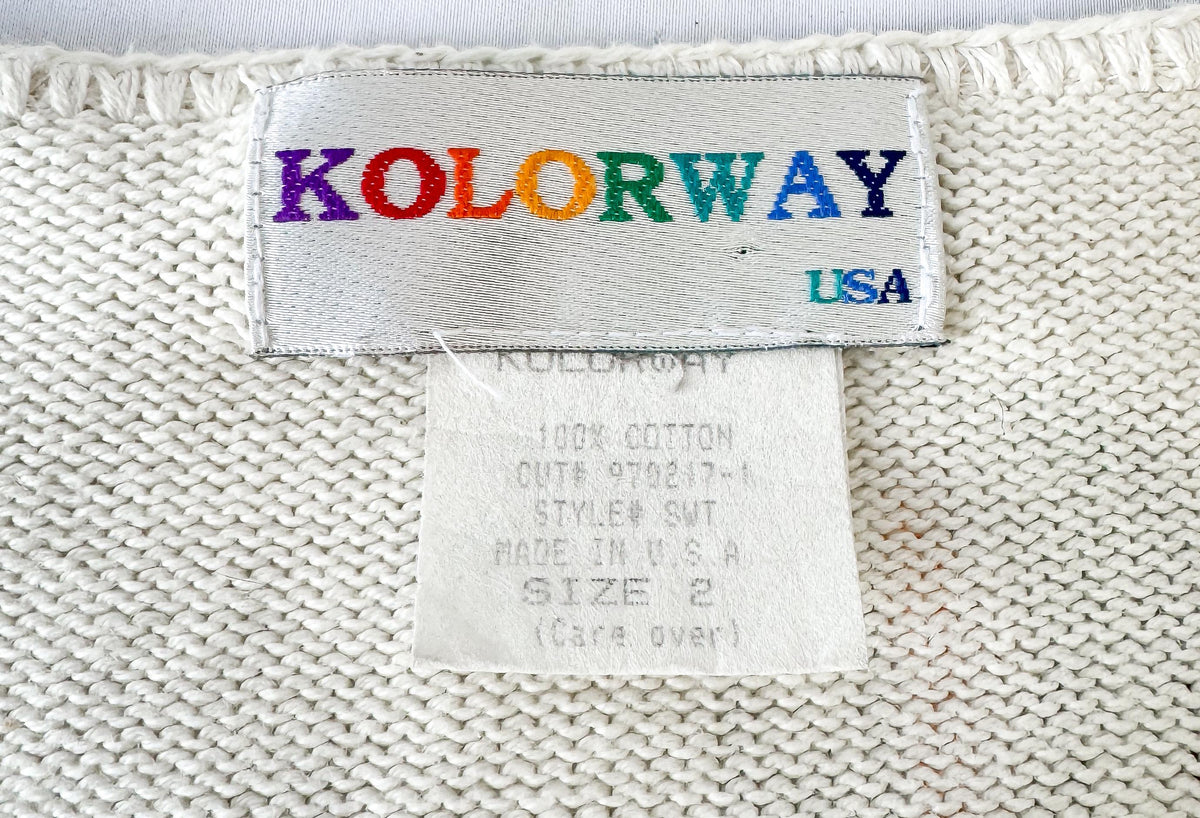 90s Kolorway Travel Luggage Motif Cotton Cardigan Sweater, Approx. Women's Sz. L, Wearable Art Whimsy Maximalist Sweater