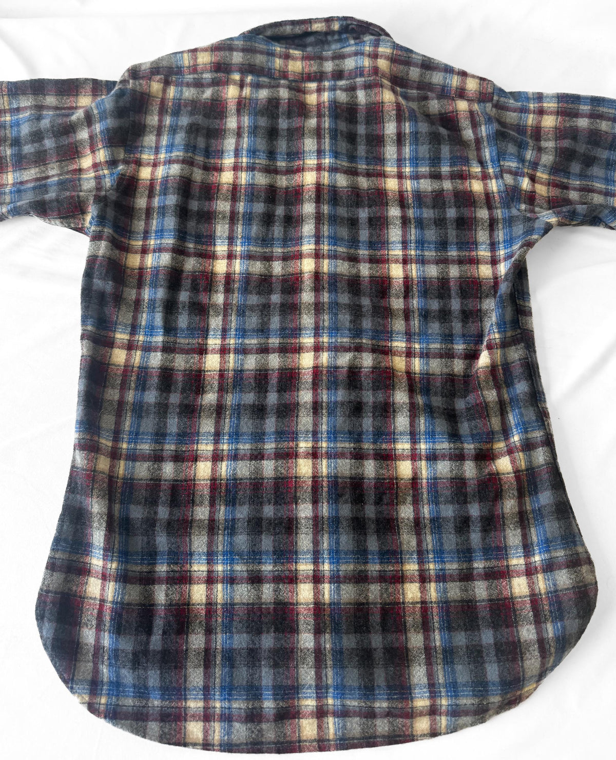 Vintage 70s Pendleton Pure Wool Cream Blue Maroon Plaid Button Down Shirt, Men's Sz. M
