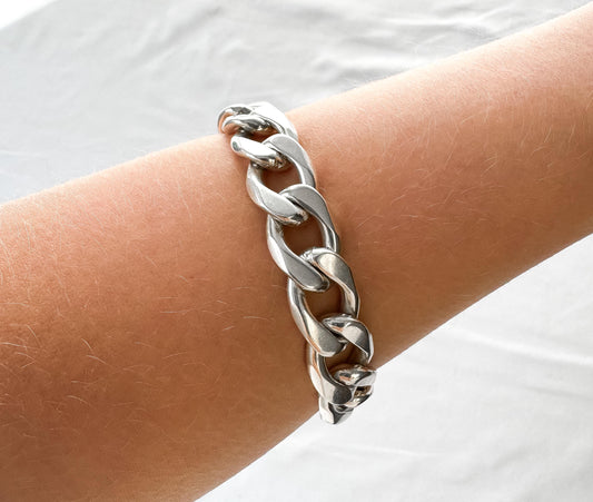 Vintage 925 Sterling Silver AC Guerrero Taxco Mexico Heavy Cuban Link Chain 9 Inch Unisex Bracelet