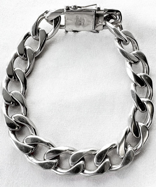 Vintage 925 Sterling Silver AC Guerrero Taxco Mexico Heavy Cuban Link Chain 9 Inch Unisex Bracelet