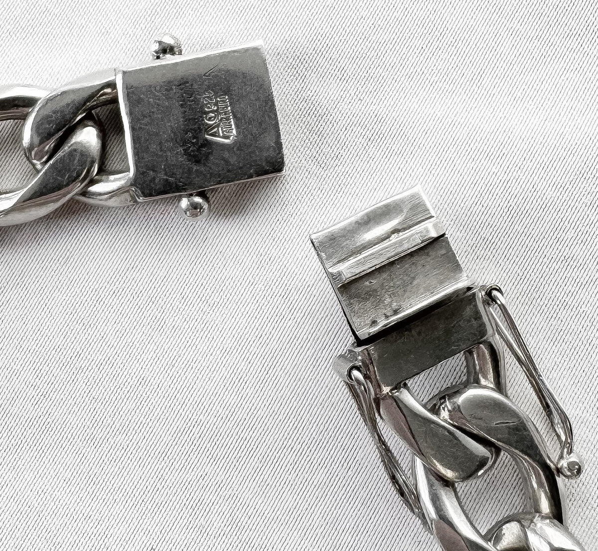 Vintage 925 Sterling Silver AC Guerrero Taxco Mexico Heavy Cuban Link Chain 9 Inch Unisex Bracelet