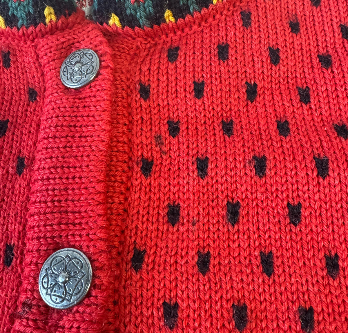 Vintage Dale of Norway Red Pure Wool Fair Isle Button Nordic Ski Style Cardigan Sweater, Women's Sz. L