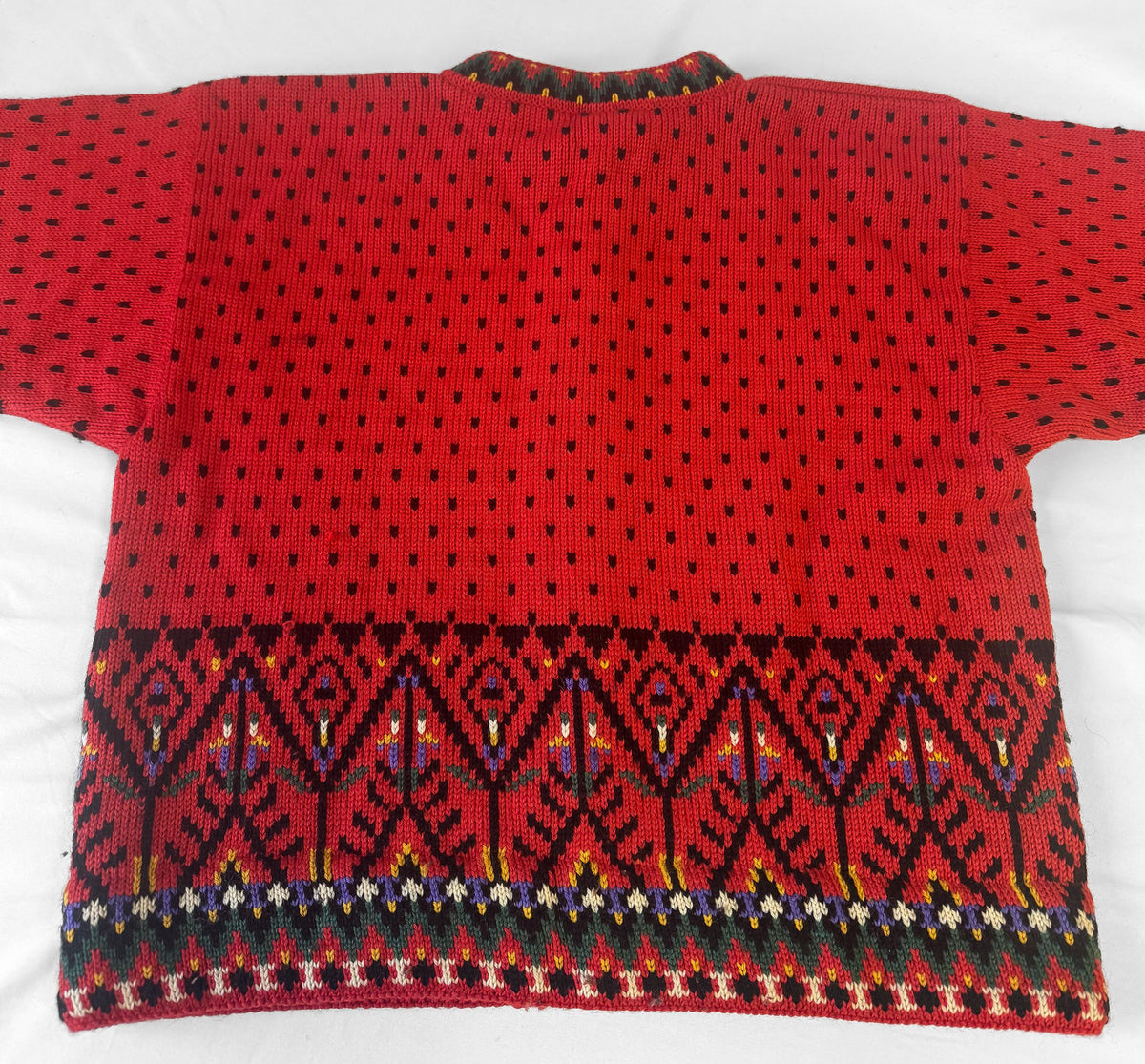 Vintage Dale of Norway Red Pure Wool Fair Isle Button Nordic Ski Style Cardigan Sweater, Women's Sz. L