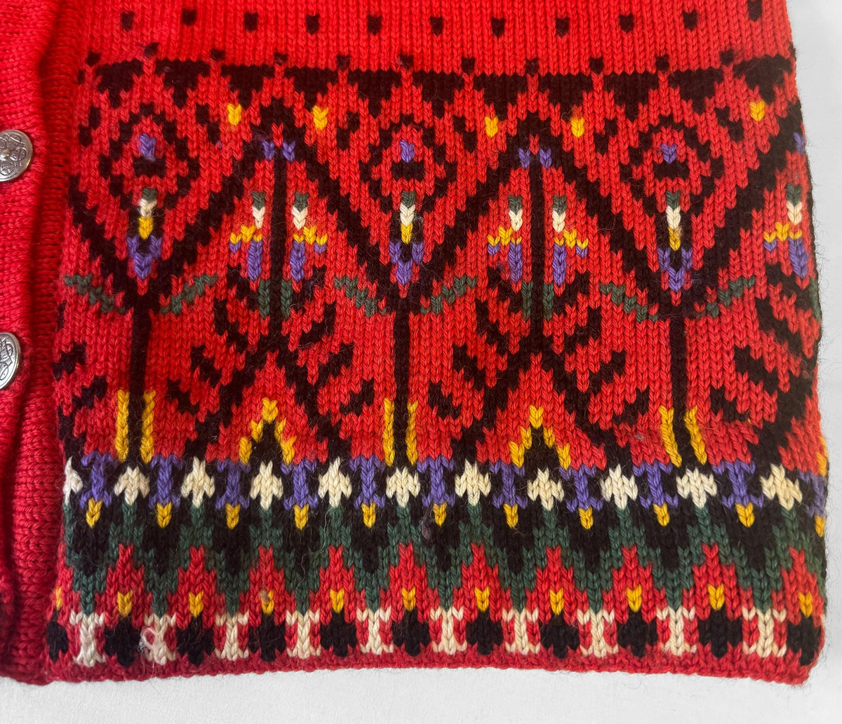 Vintage Dale of Norway Red Pure Wool Fair Isle Button Nordic Ski Style Cardigan Sweater, Women's Sz. L