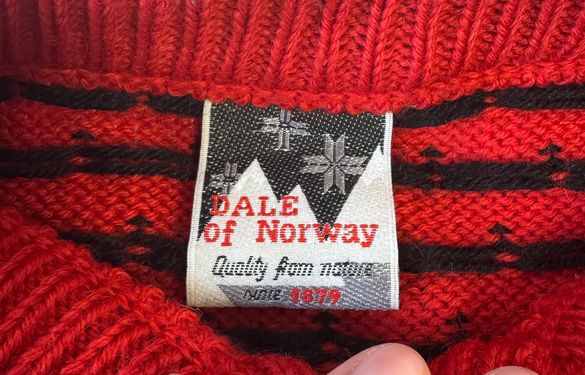 Vintage Dale of Norway Red Pure Wool Fair Isle Button Nordic Ski Style Cardigan Sweater, Women's Sz. L