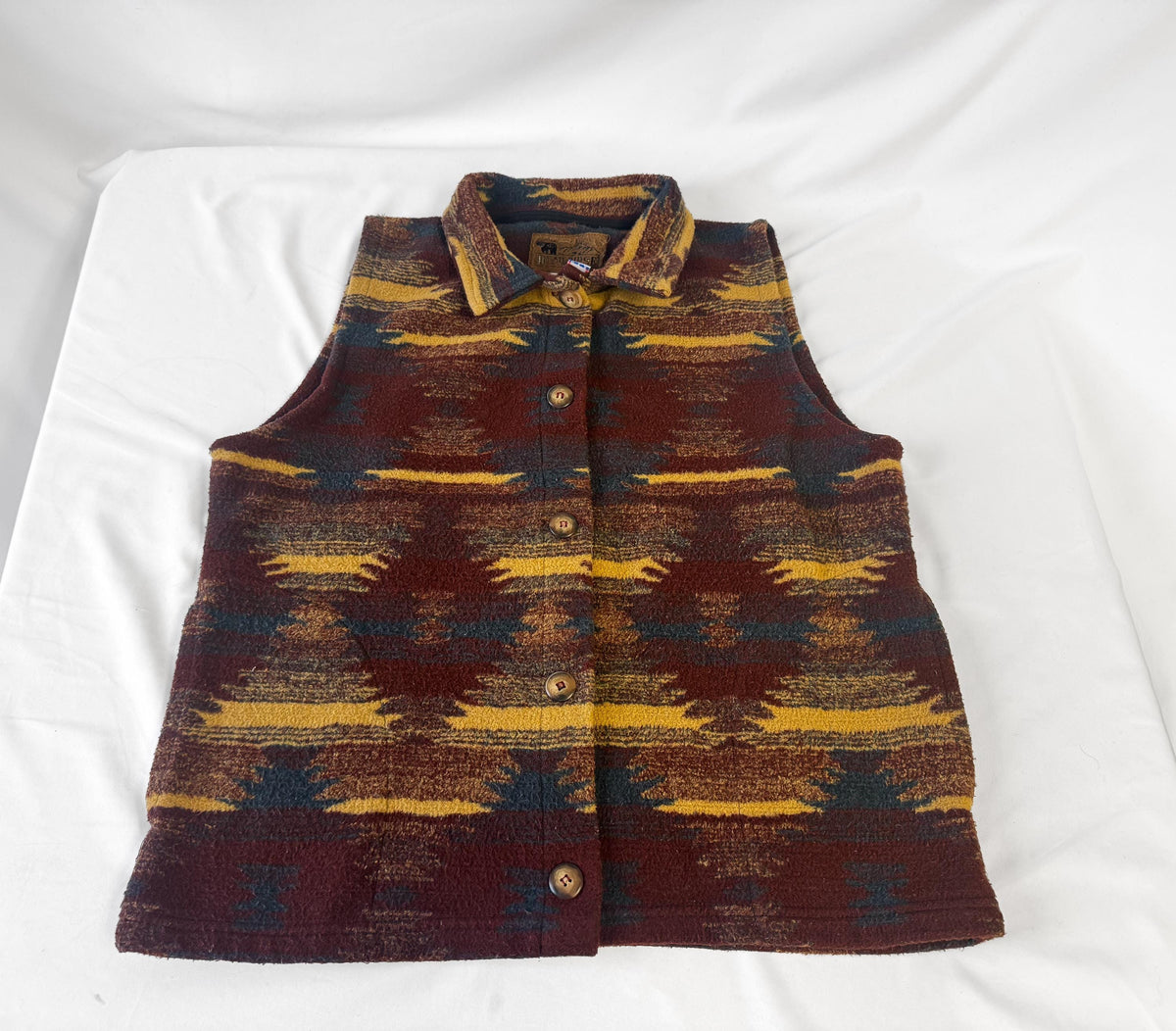 Vintage Bear Ridge Warm Tone Aztec Southwest Print Fleece Vest, Women's Sz. XL