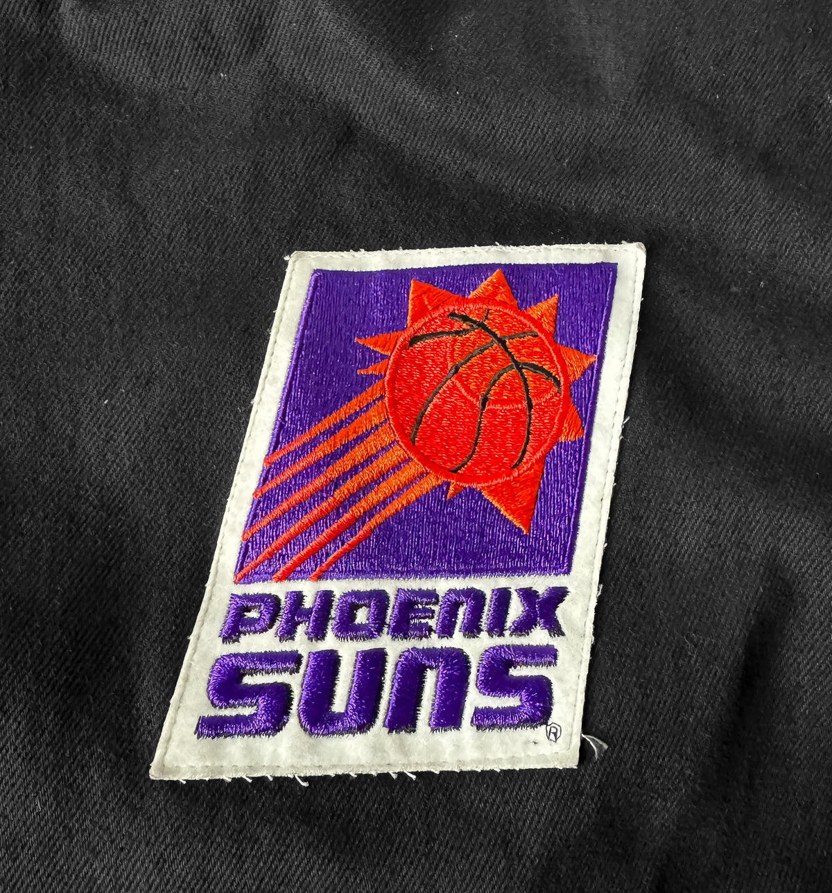 Vintage 90s Phoenix Suns NBA Jeff Hamilton Leather Pinstripe Sleeve Bomber Varsity Jacket, Men's Sz. XL