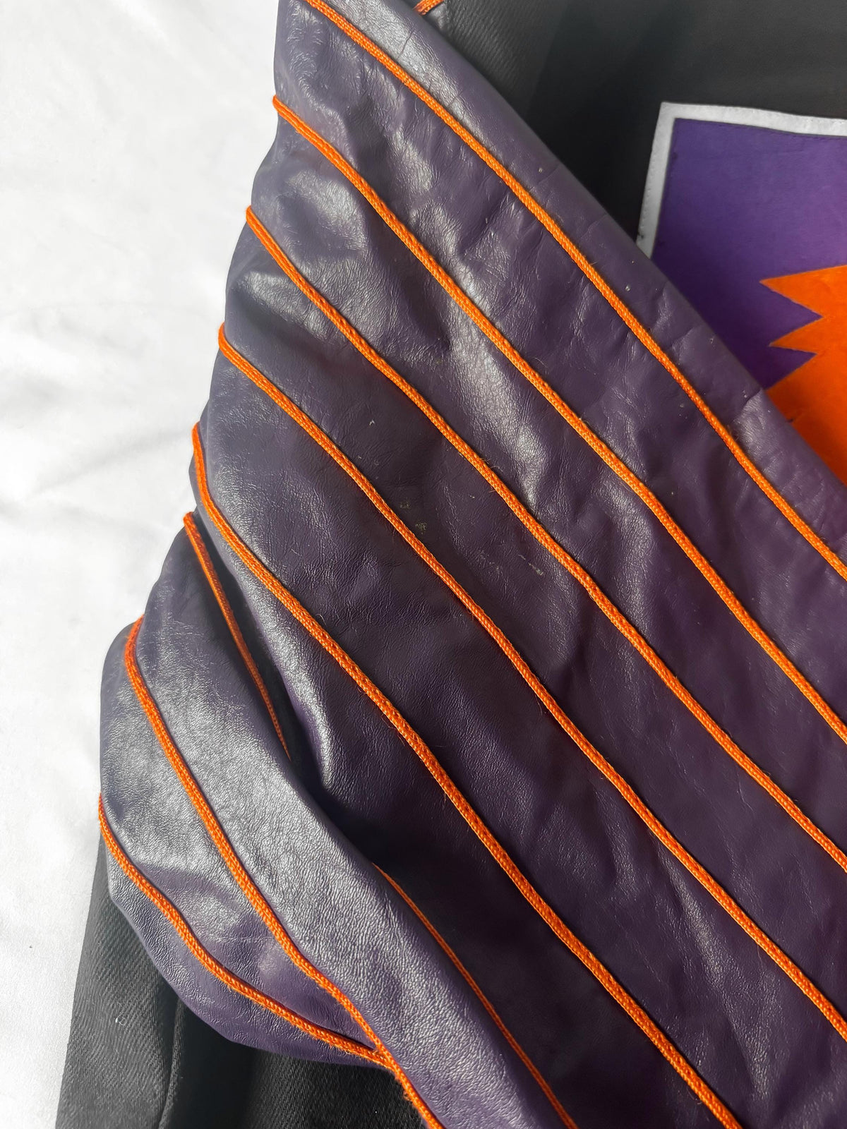 Vintage 90s Phoenix Suns NBA Jeff Hamilton Leather Pinstripe Sleeve Bomber Varsity Jacket, Men's Sz. XL