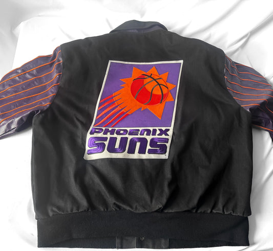 Vintage 90s Phoenix Suns NBA Jeff Hamilton Leather Pinstripe Sleeve Bomber Varsity Jacket, Men's Sz. XL
