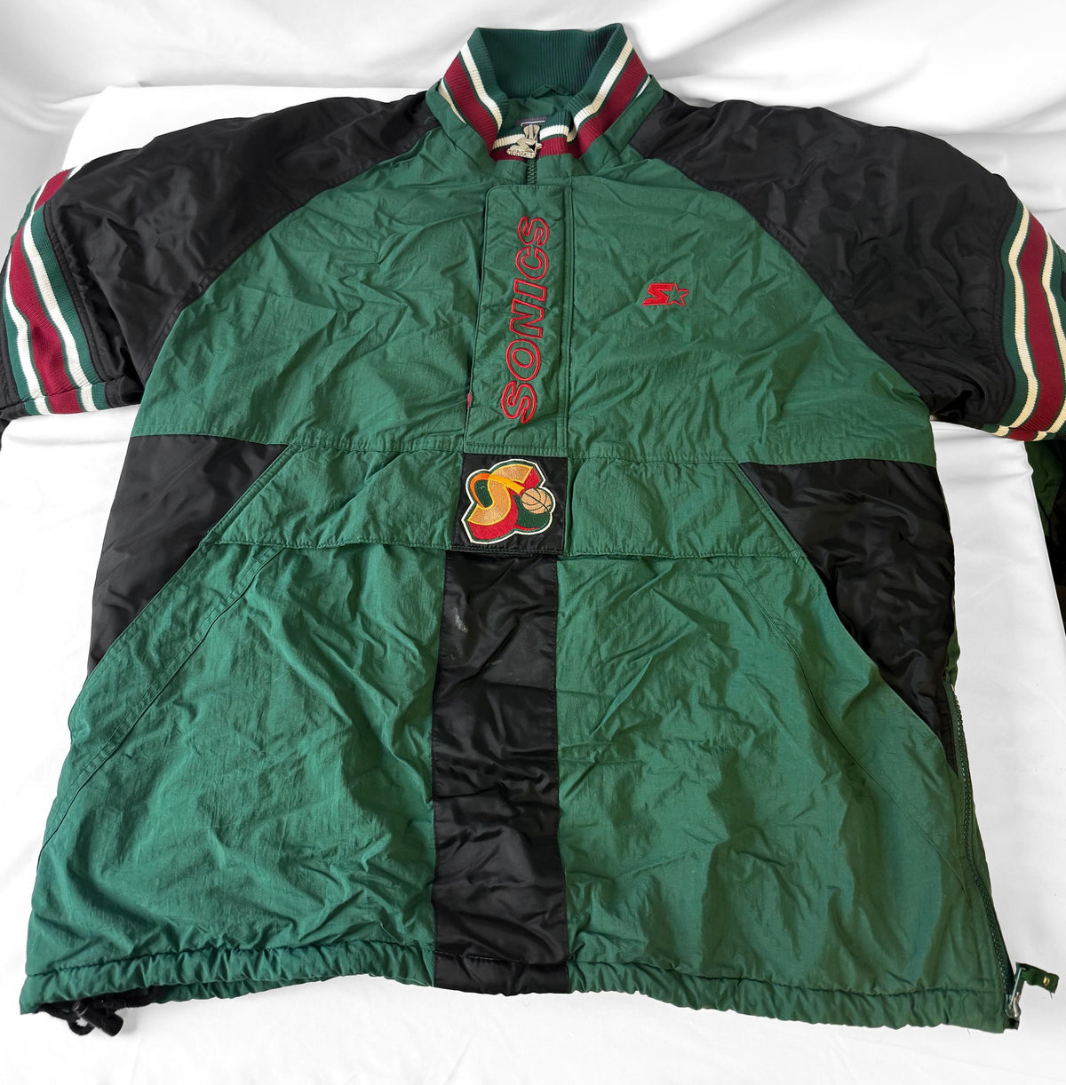 Vintage 90s Seattle SuperSonics NBA Starter Half Zip Puffer Jacket, Men's Sz. XL
