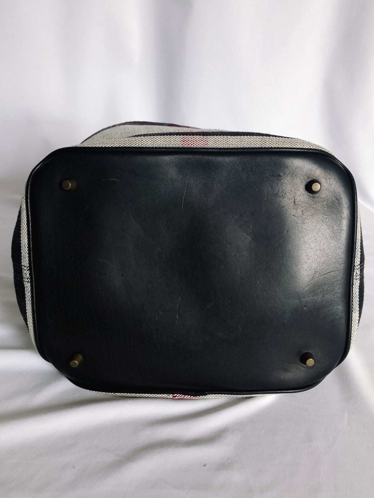 Authenticated Burberry Ashby Bucket Bag, Canvas Plaid, Detachable Pouch and Crossbody Strap